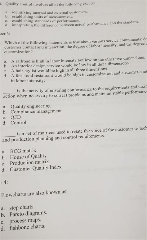 examples of quality control are all of the following except